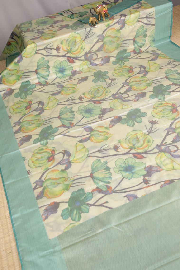 Daisy White Soft Silk Sarees with Without Zari Zari Floral Patterns view 2