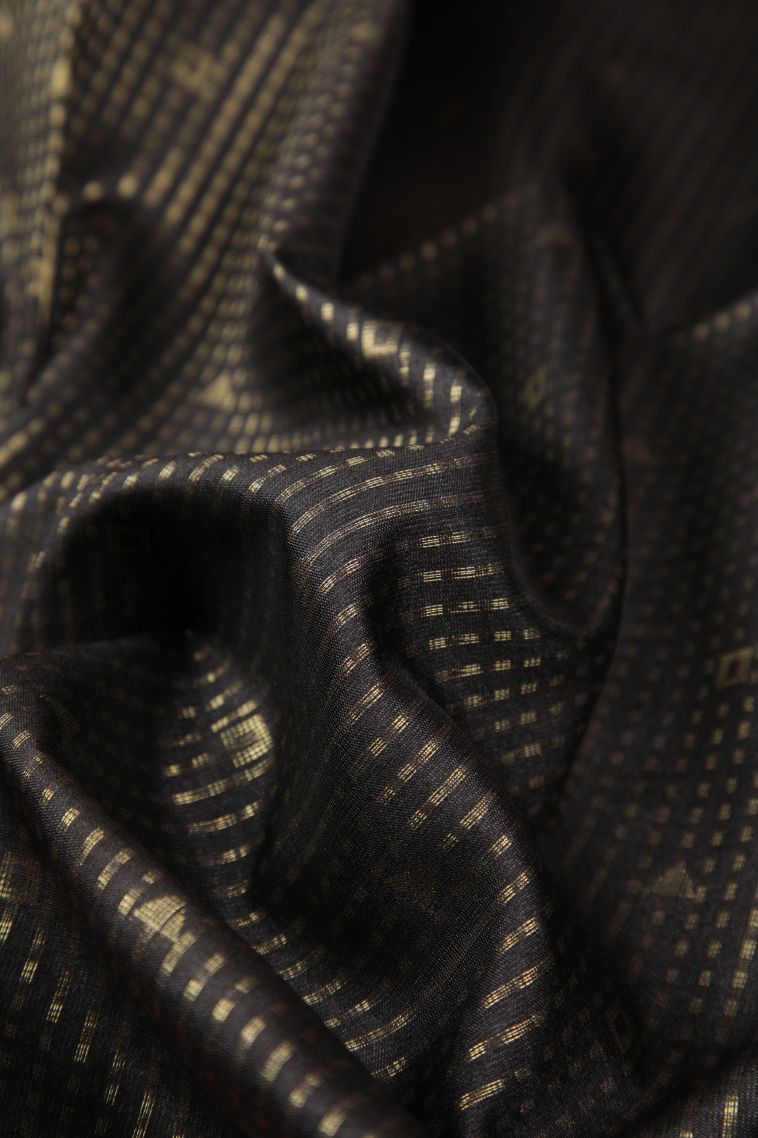 Asphalt Black Tussar Saree with Gold Zari Stripes view 4