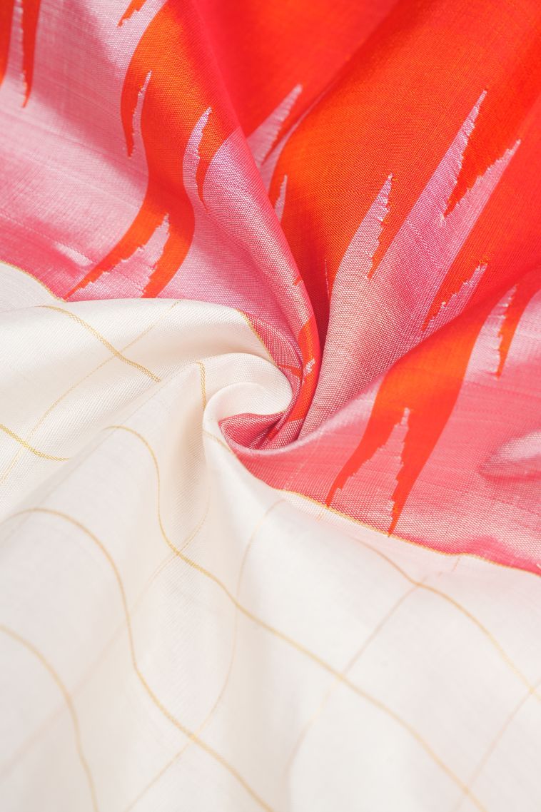 Tiger Orange Kanchipuram Silk Sarees with Gold Zari Plain view 4