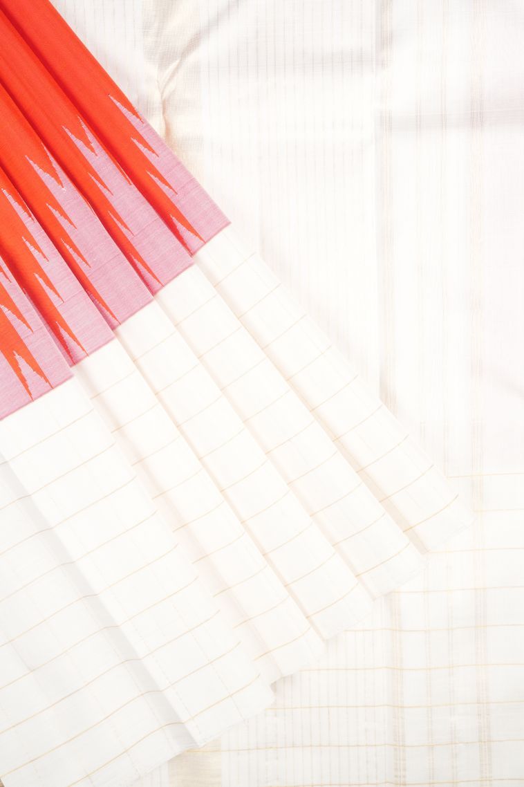 Tiger Orange Kanchipuram Silk Sarees with Gold Zari Plain view 1