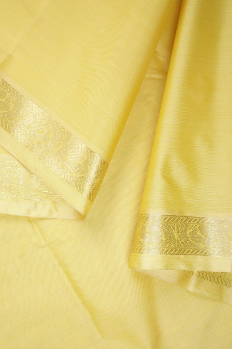 Lemon Yellow Soft Silk Sarees with Without Zari Zari Floral Patterns view 3