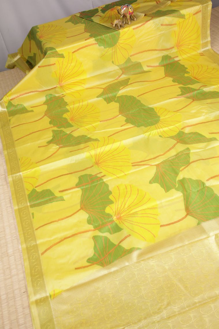 Lemon Yellow Soft Silk Sarees with Without Zari Zari Floral Patterns view 2