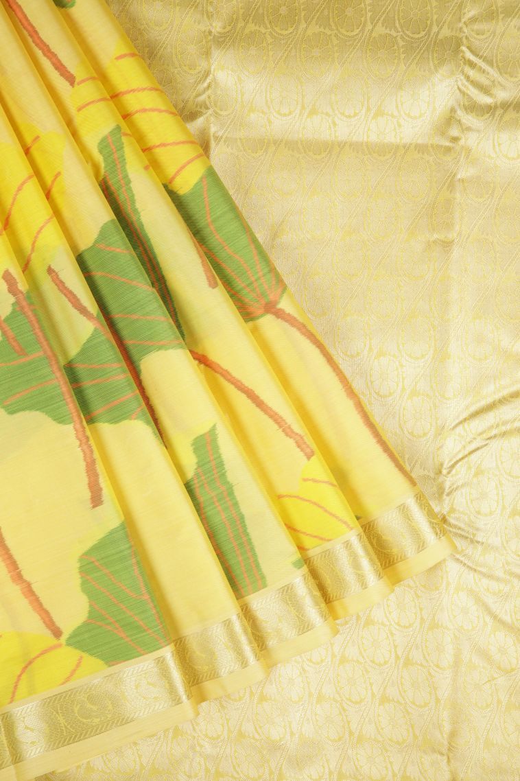 Lemon Yellow Soft Silk Sarees with Without Zari Zari Floral Patterns view 1