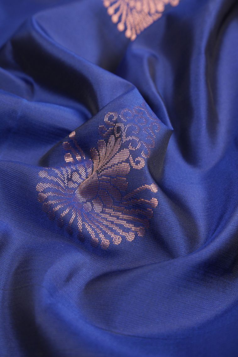 Azure Blue Soft Silk Saree with Copper Zari Buttis (small Dots Or Motifs) view 4