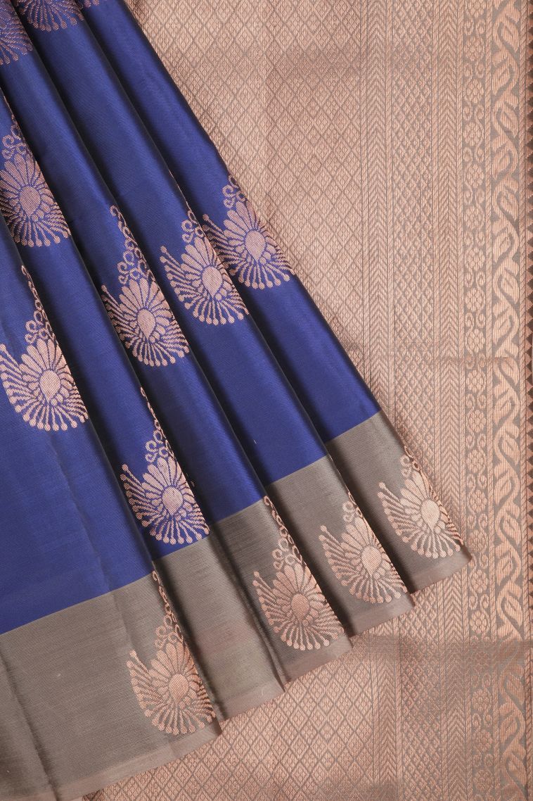 Azure Blue Soft Silk Saree with Copper Zari Buttis (small Dots Or Motifs) view 1