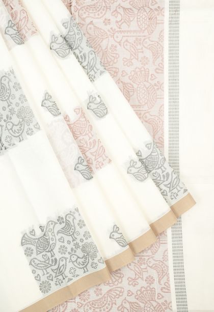 Porcelain White Kovai Cotton Sarees with Without Zari Zari Buttis (small Dots Or Motifs)