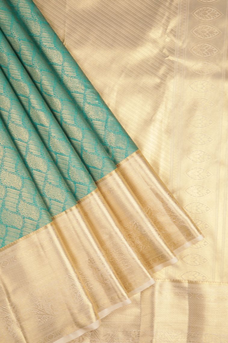 Teal Blue Samudrika Pattu with Copper Zari Floral Patterns view 1