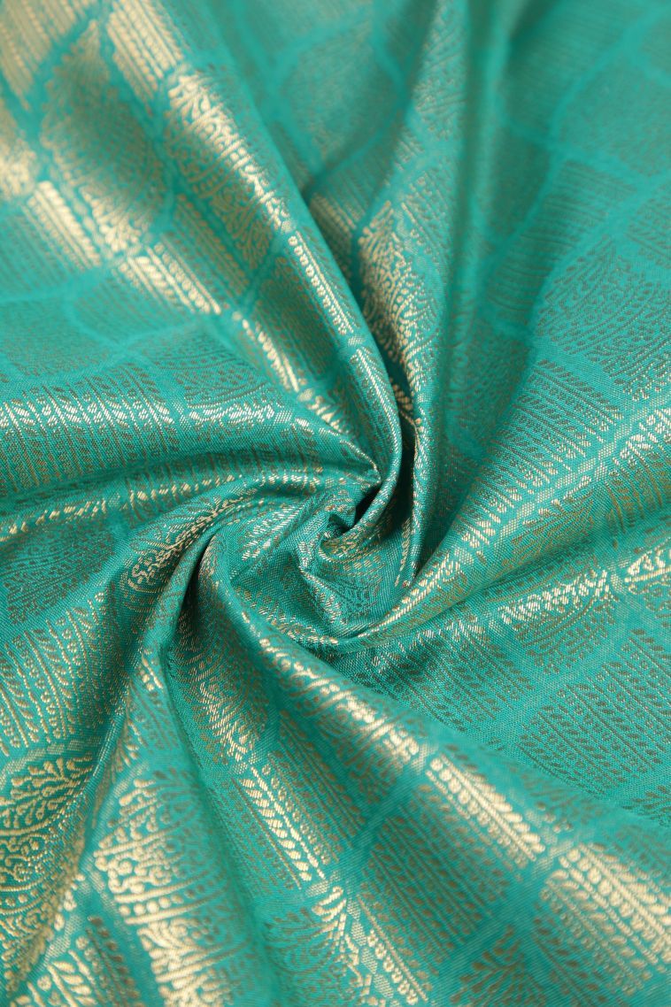 Teal Blue Samudrika Pattu with Copper Zari Floral Patterns view 4
