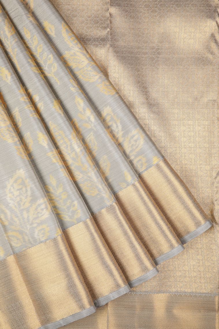 Granite Black Soft Silk Sarees with Without Zari Zari Floral Patterns view 1