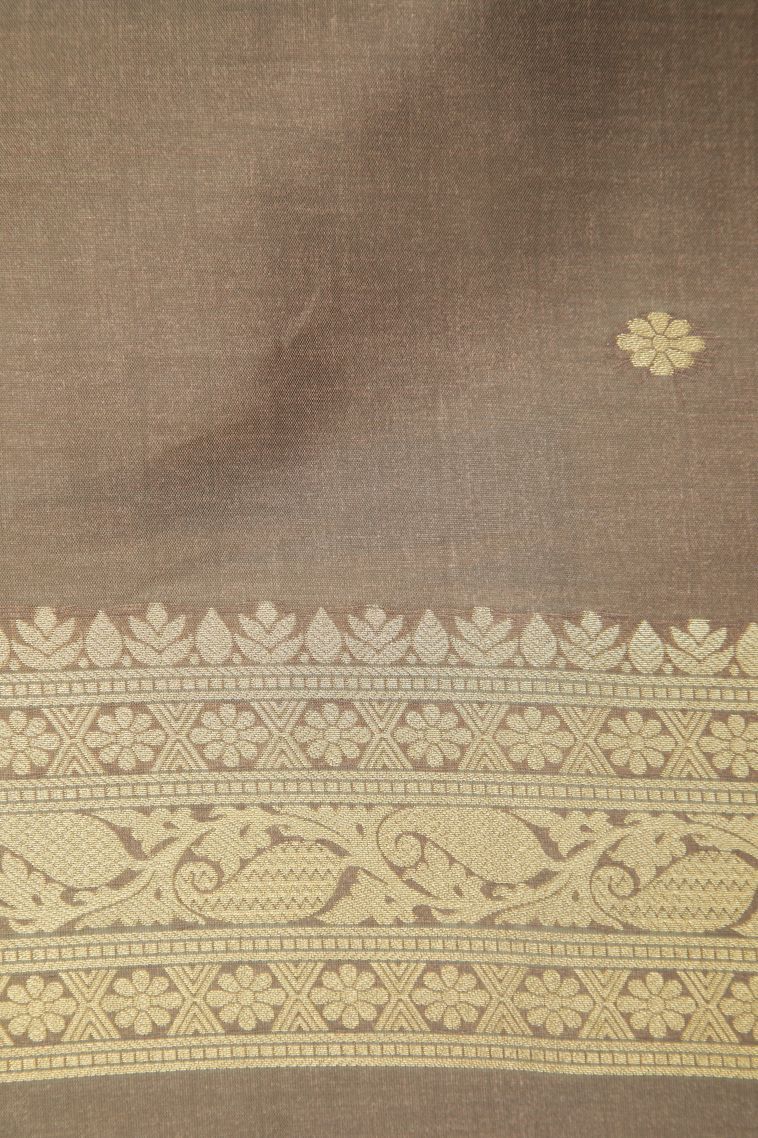 Coral Pink Tussar Saree with Without Zari Zari Buttis (small Dots Or Motifs) view 3