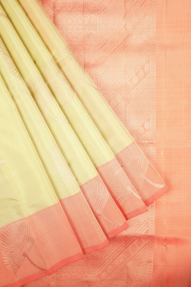 Macaroon Yellow Soft Silk Saree with Copper Zari Buttis (small Dots Or Motifs) view 1