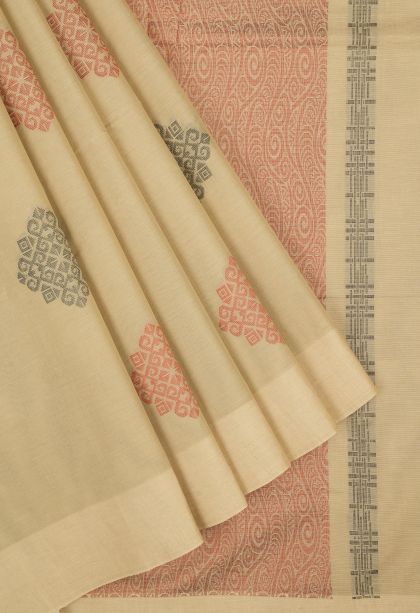 Cream White Kovai Cotton Sarees with Without Zari Zari Buttis (small Dots Or Motifs)