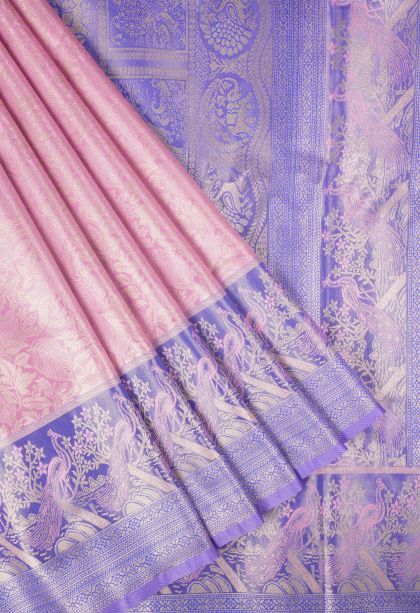 Blush Pink Tissue Silk Sarees with Copper Zari Floral Patterns