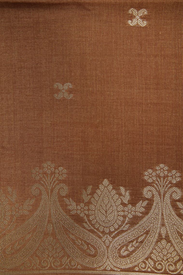 Sky Blue Tussar Saree with Gold Zari Floral Patterns view 3