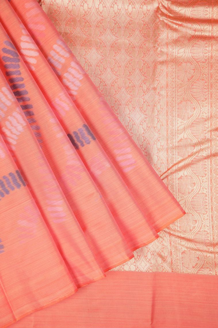 Peach Pink Soft Silk Sarees with Without Zari Zari Geometric Shapes view 1