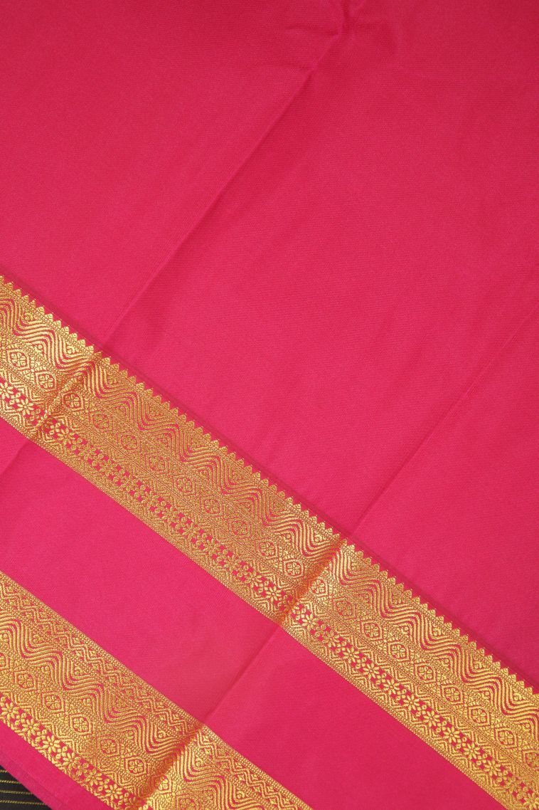 Asphalt Black Visiri Madippu Silk Sarees with Gold Zari Stripes view 3