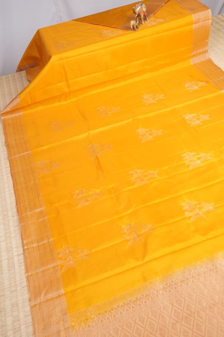 Lemon Yellow Soft Silk Saree with Copper Zari Buttis (small Dots Or Motifs) view 2