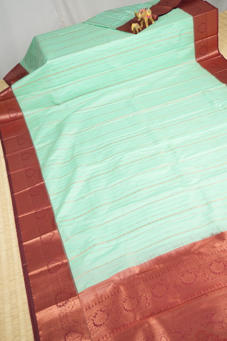 Arctic Blue Visiri Madippu Silk Sarees with Copper Zari Stripes view 2