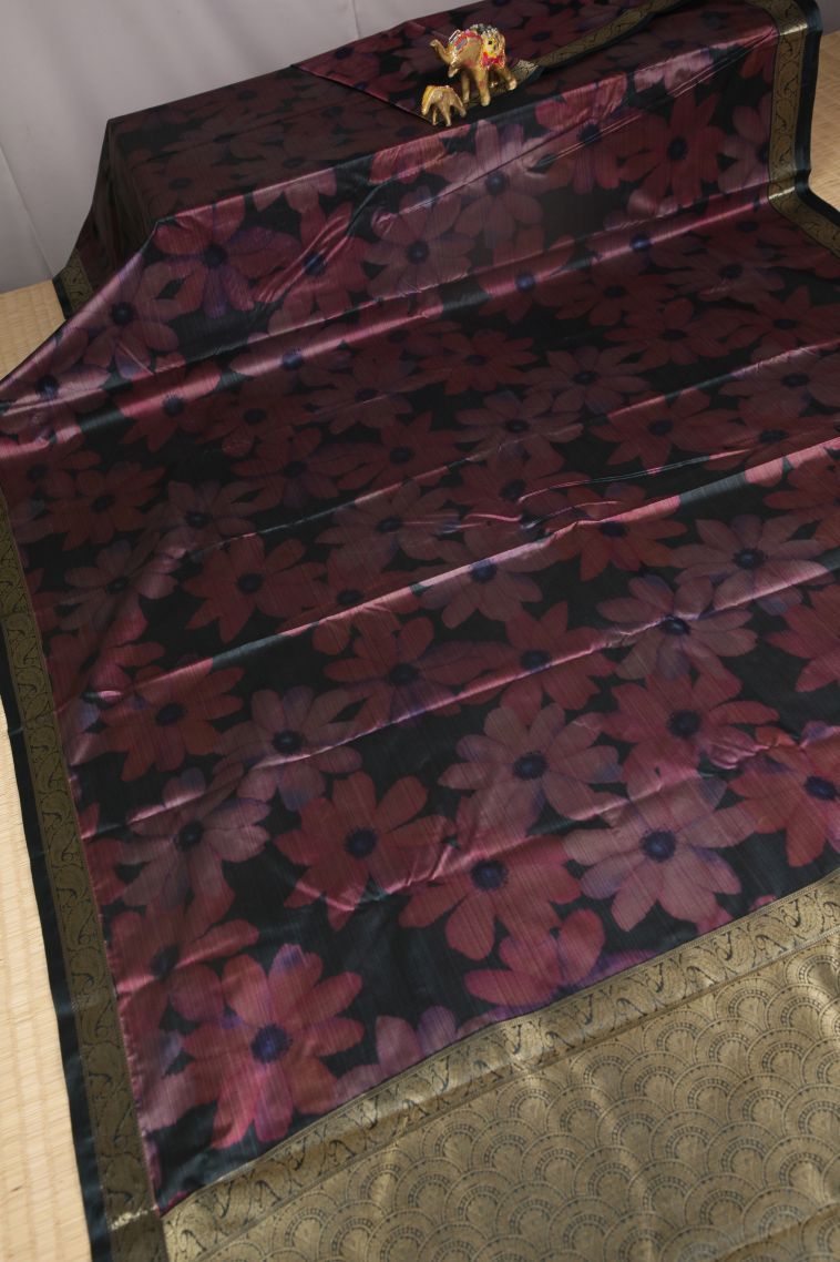 Jungle Black Soft Silk Sarees with Without Zari Zari Floral Patterns view 2