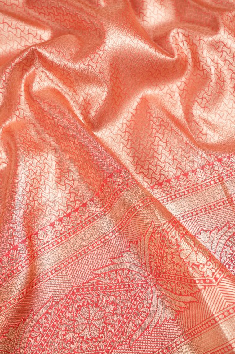 Tiger Orange Tissue Silk Sarees with Copper Zari Floral Patterns view 3