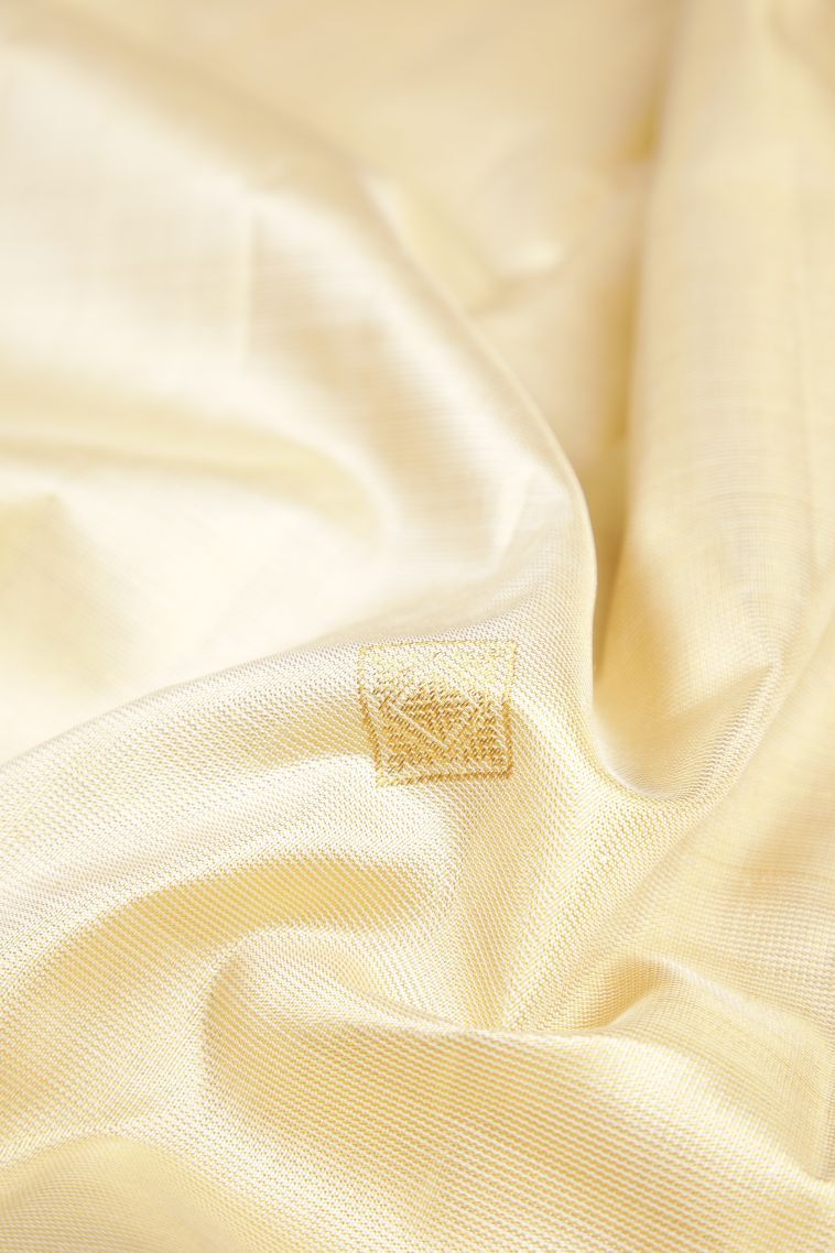Cream White Kanchipuram Silk Sarees with Gold Zari Buttis (small Dots Or Motifs) view 4