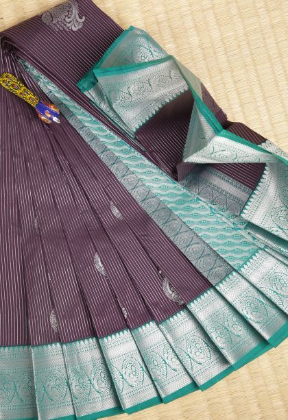 Mulberry Purple Visiri Madippu Silk Sarees with Silver Zari Stripes