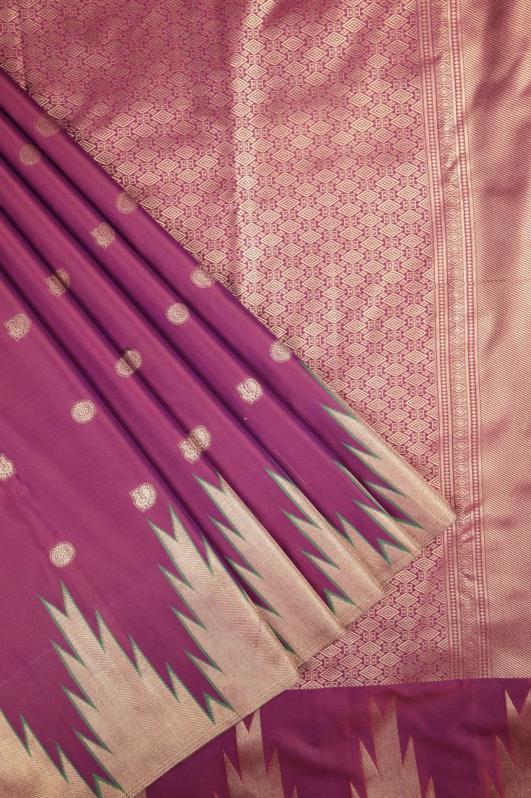 Bosenberry Purple Soft Silk Saree with Copper Zari Buttis (small Dots Or Motifs) view 1
