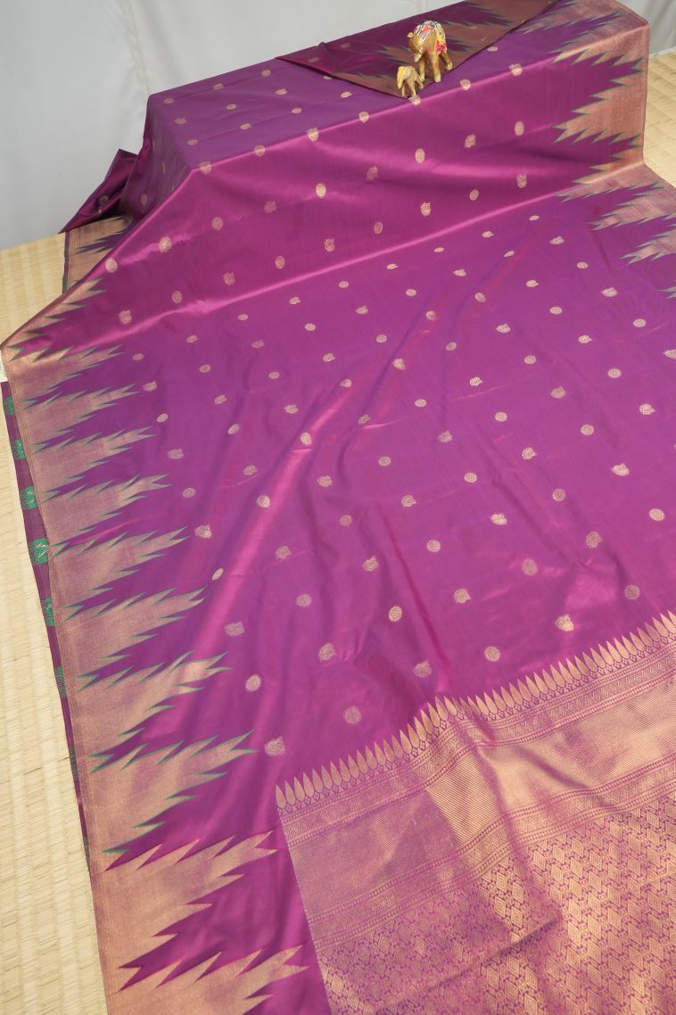 Bosenberry Purple Soft Silk Saree with Copper Zari Buttis (small Dots Or Motifs) view 2
