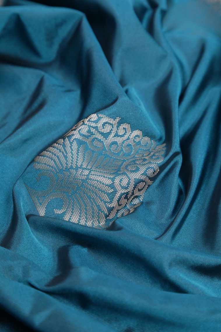 Aegean Blue Soft Silk Saree with Copper Zari Buttis (small Dots Or Motifs) view 4