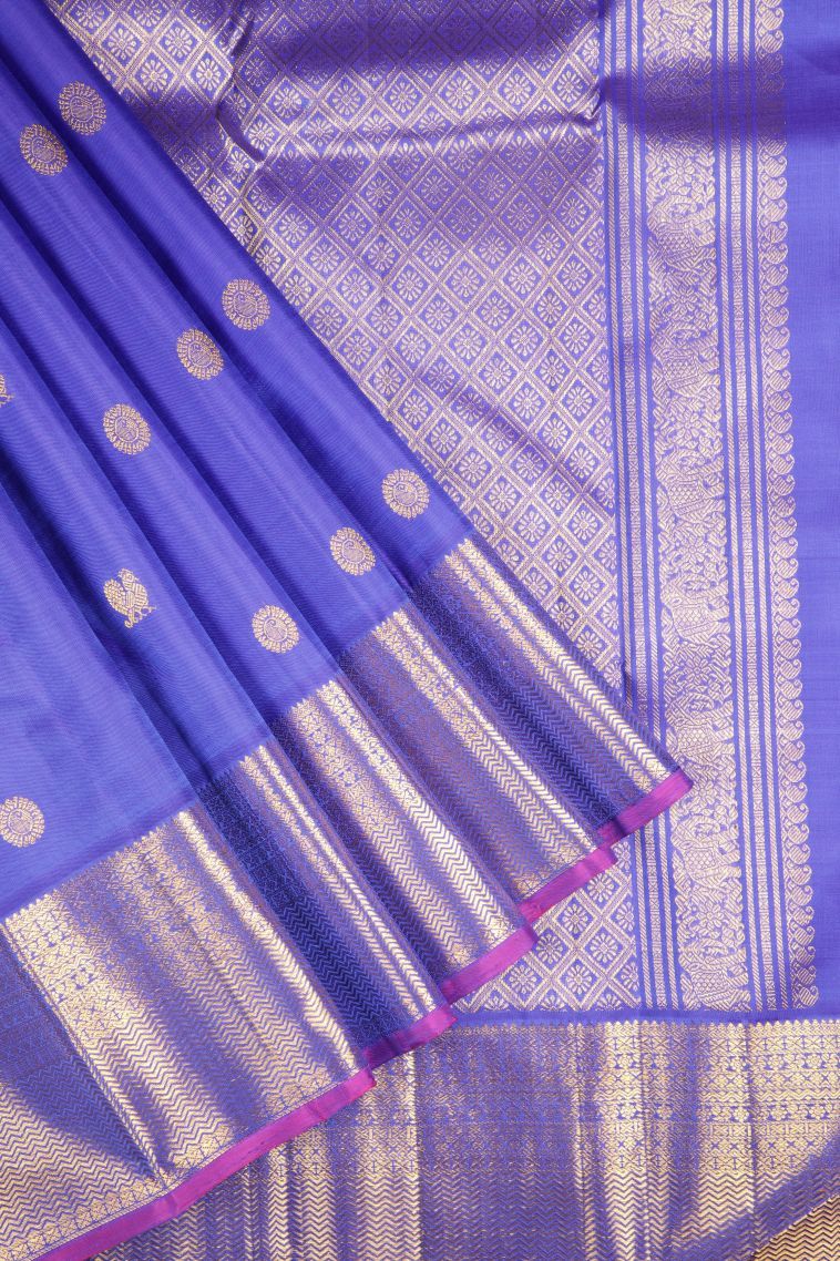 Azure Blue Kanchipuram Silk Sarees with Gold Zari Buttis (small Dots Or Motifs) view 1