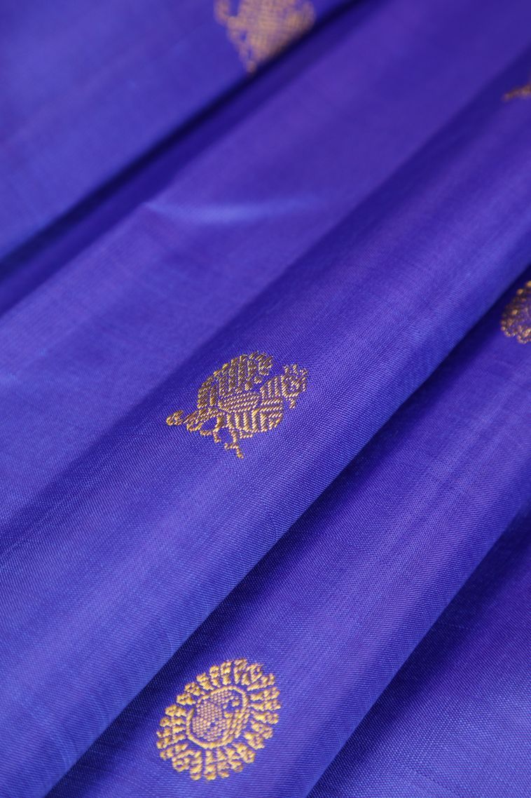 Azure Blue Kanchipuram Silk Sarees with Gold Zari Buttis (small Dots Or Motifs) view 4