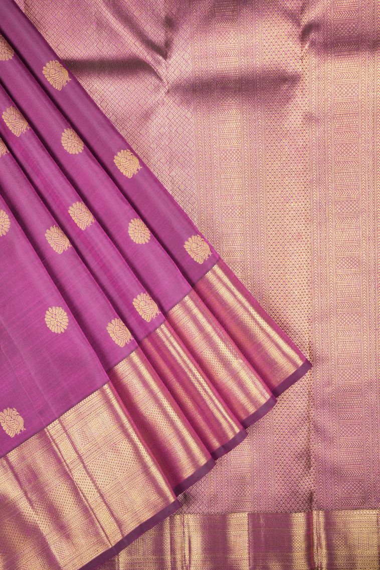 Magenta Purple Kanchipuram Silk Sarees with Gold Zari Buttis (small Dots Or Motifs) view 1