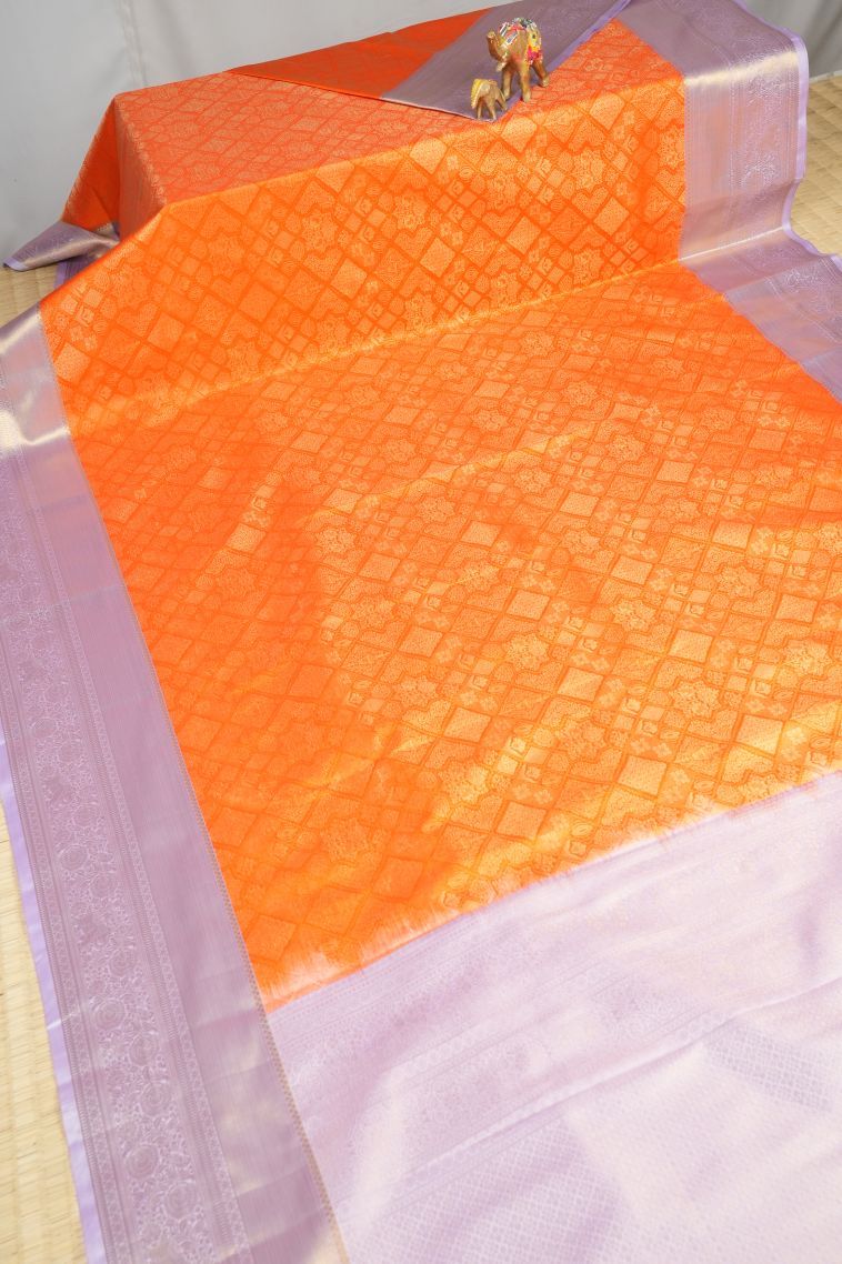 Carrot Orange Samudrika Pattu with Copper Zari Floral Patterns view 2