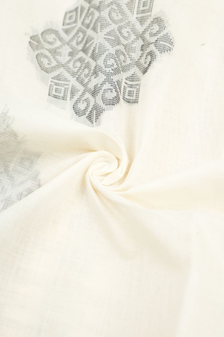 Porcelain White Kovai Cotton Sarees with Without Zari Zari Buttis (small Dots Or Motifs) view 4