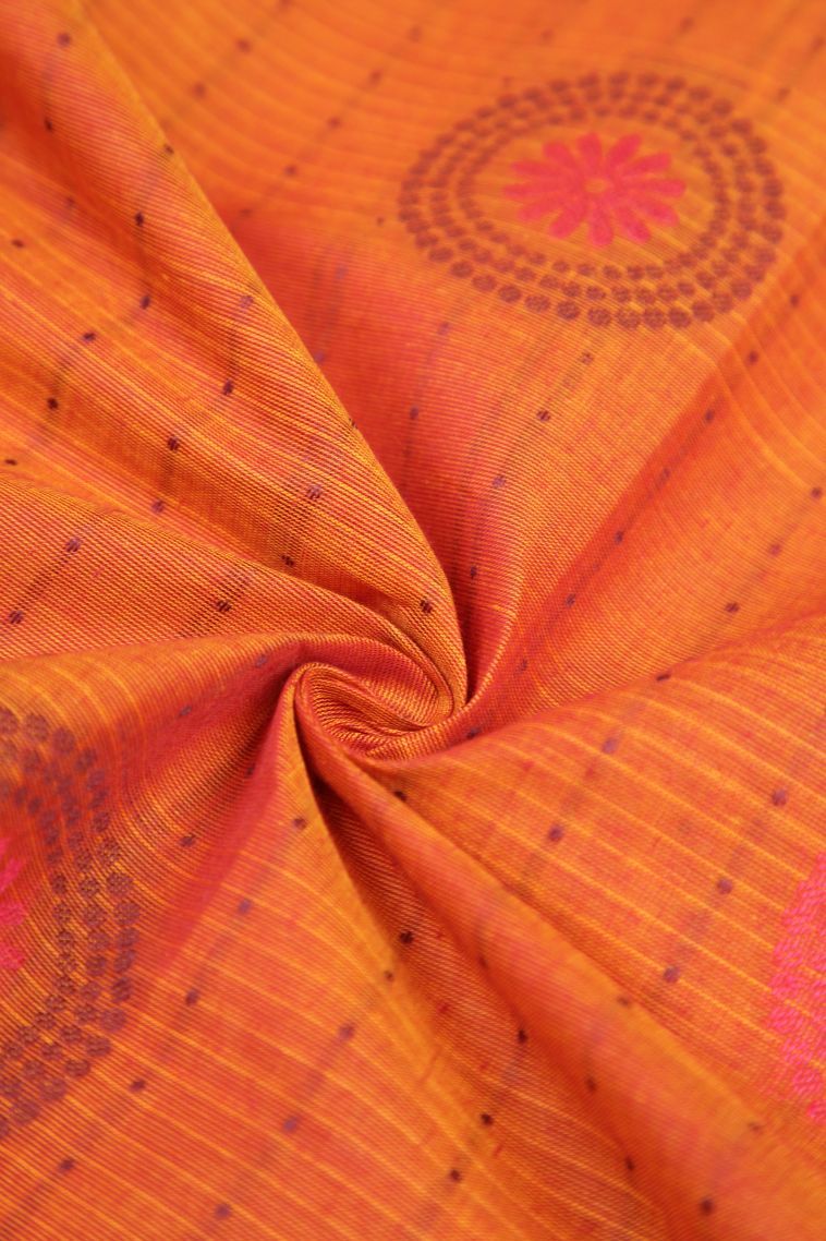 Apricot Orange Kovai Cotton Sarees with Without Zari Zari Buttis (small Dots Or Motifs) view 4