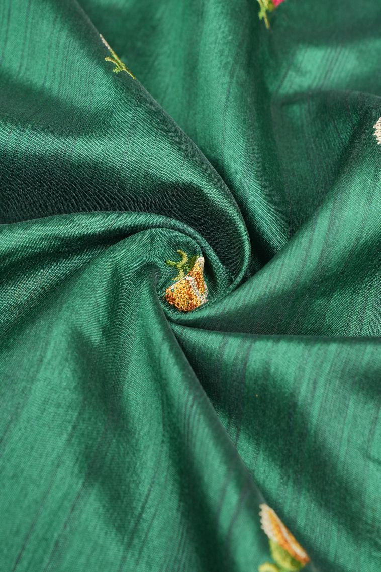 Basil Green Tussar Saree with Without Zari Zari Buttis (small Dots Or Motifs) view 4