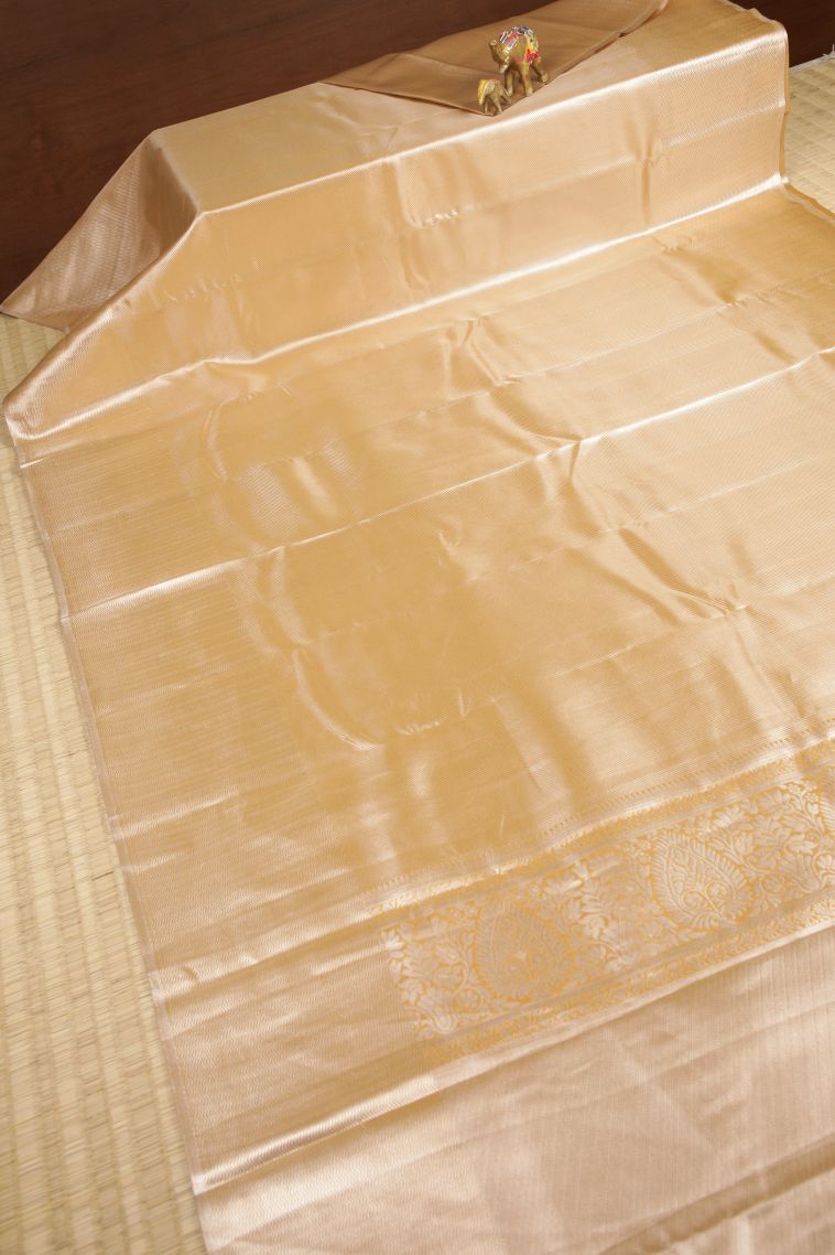 Gold Tissue Silk Sarees with Silver Zari Stripes view 2