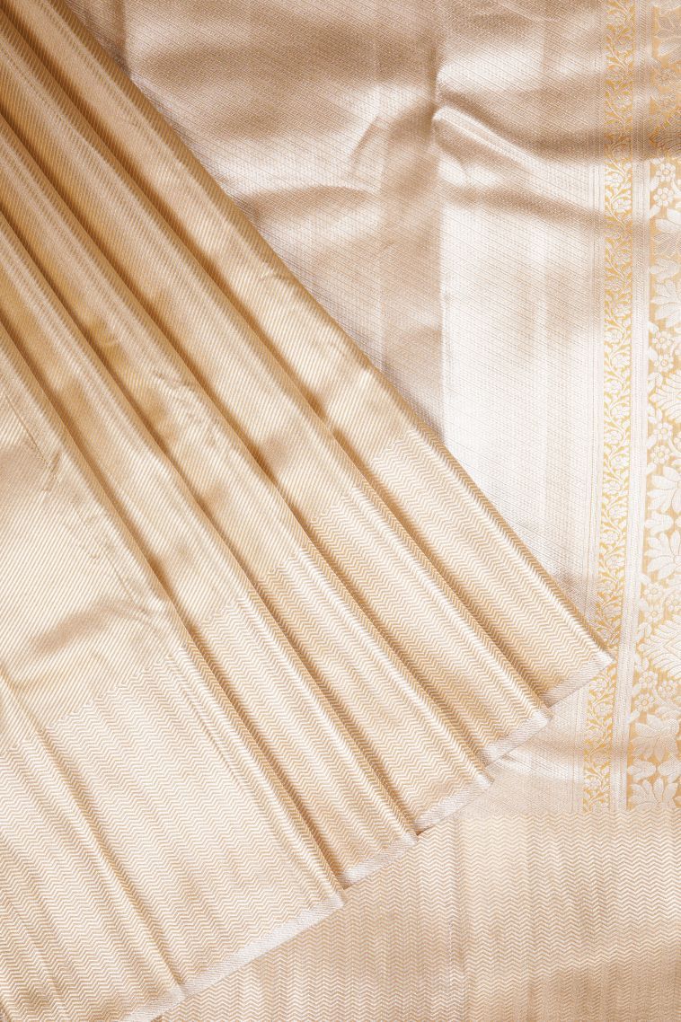 Gold Tissue Silk Sarees with Silver Zari Stripes view 1