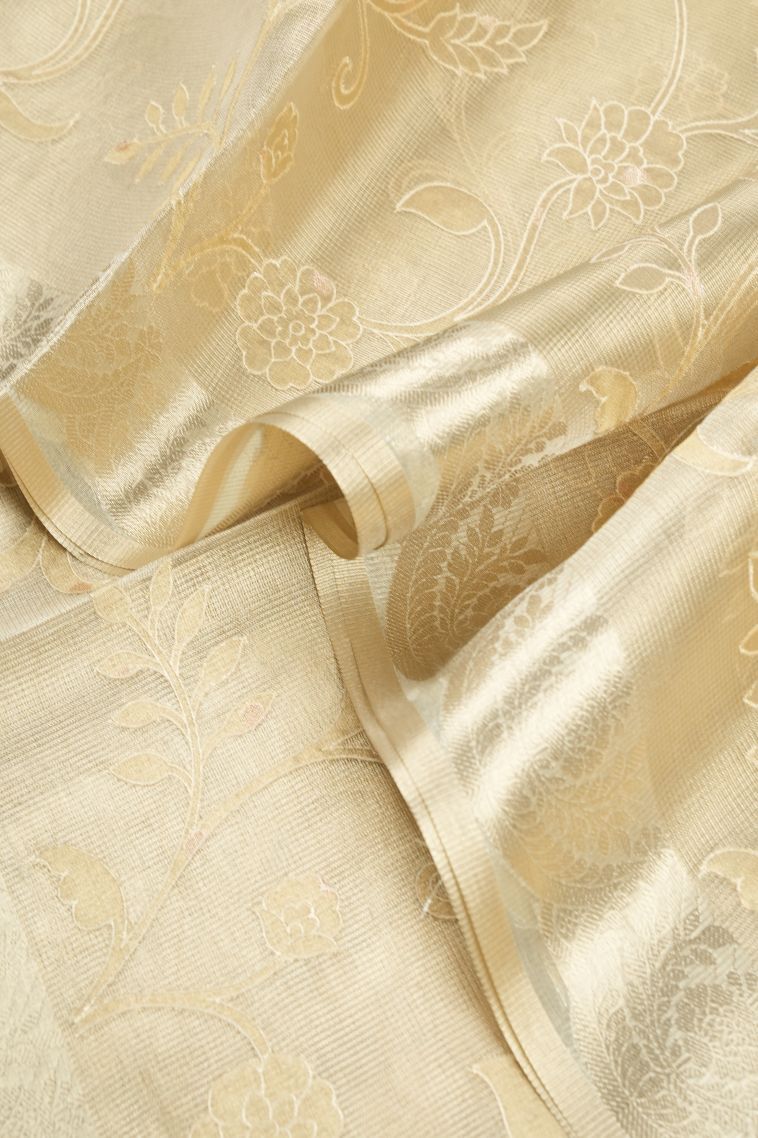 Cream White Organza Saree with Without Zari Zari Floral Patterns view 4