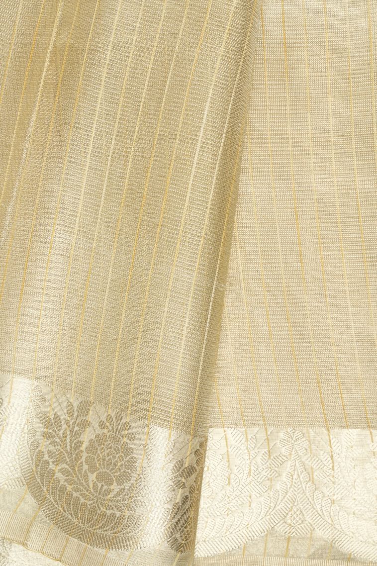 Cream White Organza Saree with Without Zari Zari Floral Patterns view 3