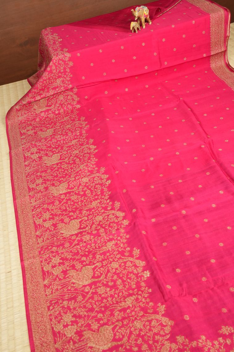 Rouge Pink Banaras Sarees with Copper Zari Buttis (small Dots Or Motifs) view 2