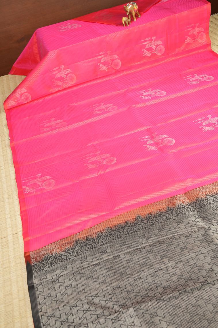 Strawberry Pink Soft Silk Saree with Silver Zari The Soft Silk Saree In Yellow Captures The Essence Of Tradition With I view 2