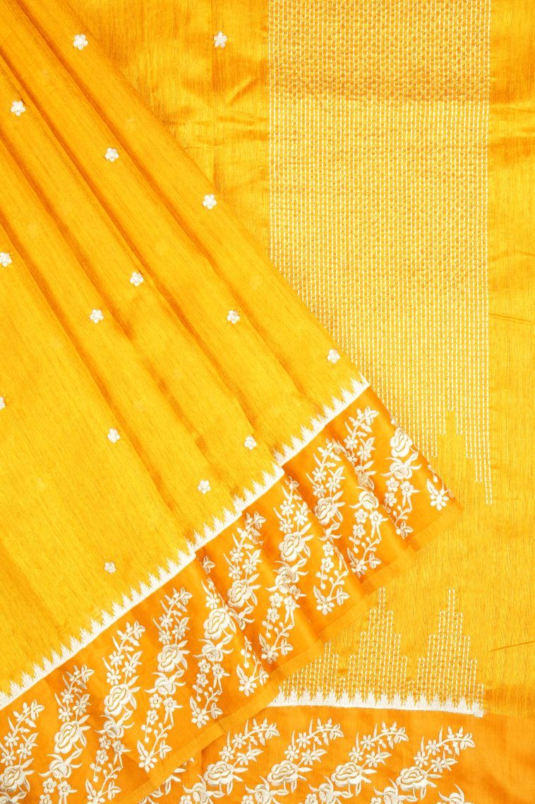 Gold Tussar Saree with Without Zari Zari Buttis (small Dots Or Motifs) view 1
