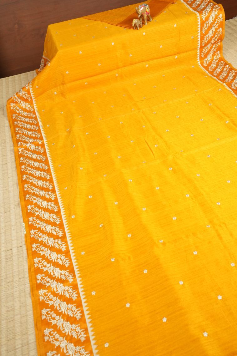 Gold Tussar Saree with Without Zari Zari Buttis (small Dots Or Motifs) view 2