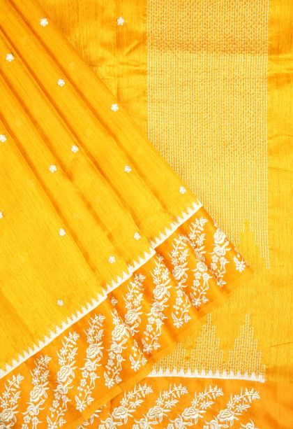Gold Tussar Saree with Without Zari Zari Buttis (small Dots Or Motifs)