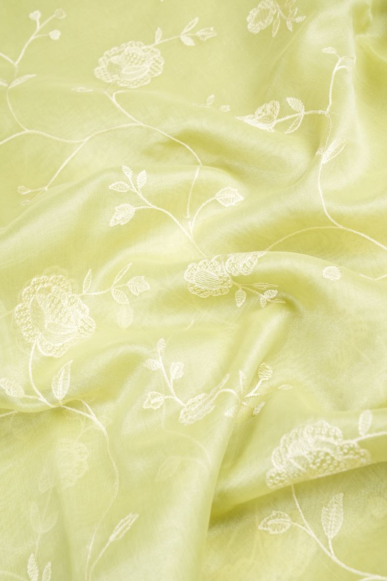 Juniper Green Organza Saree with Without Zari Zari Floral Patterns view 4