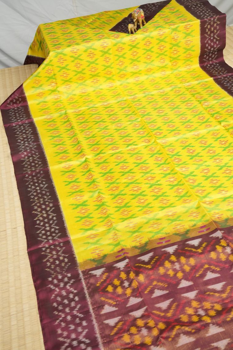 Lemon Yellow Soft Silk Saree with Gold Zari Ikkat view 2