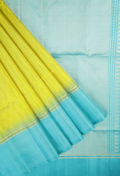 Lime Green Soft Silk Saree with Gold Zari Stripes