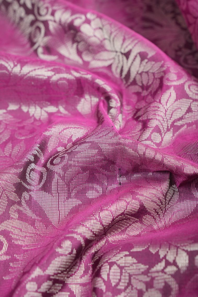 Magenta Purple Soft Silk Saree with Silver Zari Floral Patterns view 4