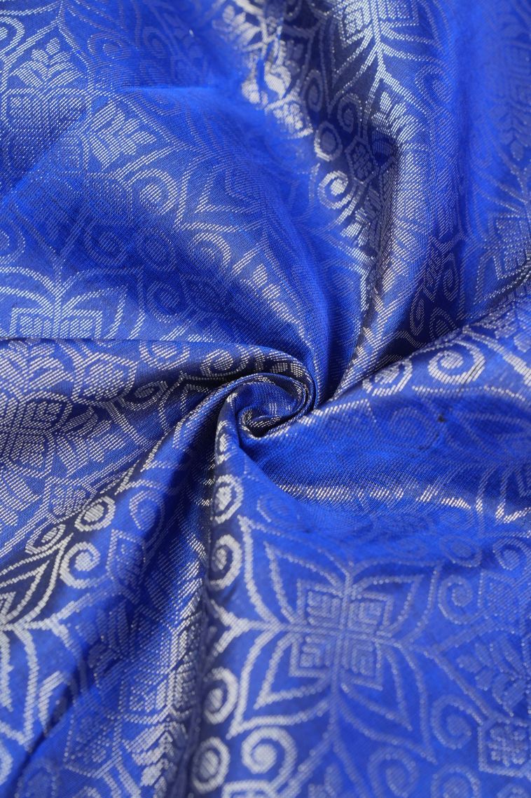 Admiral Blue Soft Silk Saree with Silver Zari Floral Patterns view 4